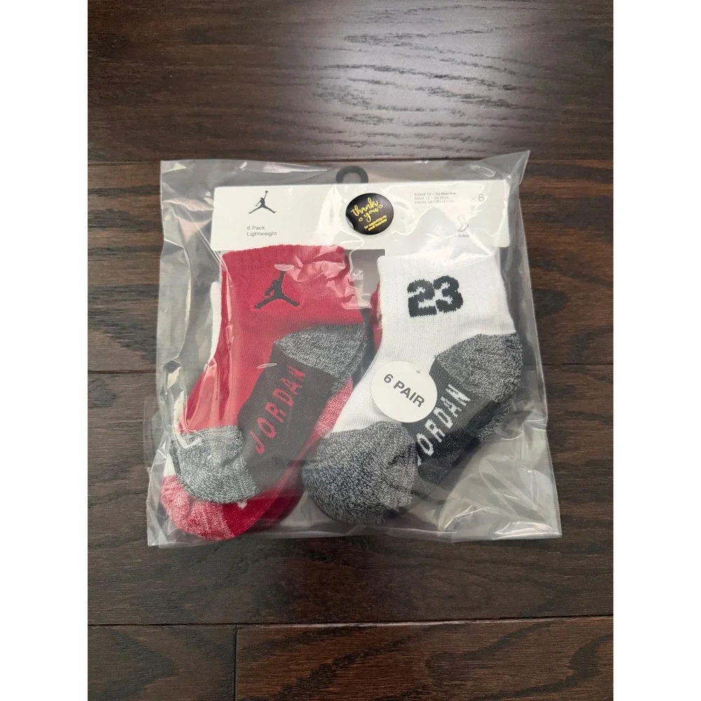 Jordan Infant Ankle Socks 6 Pack Red White Black 12-24 Months NJ0459-R78